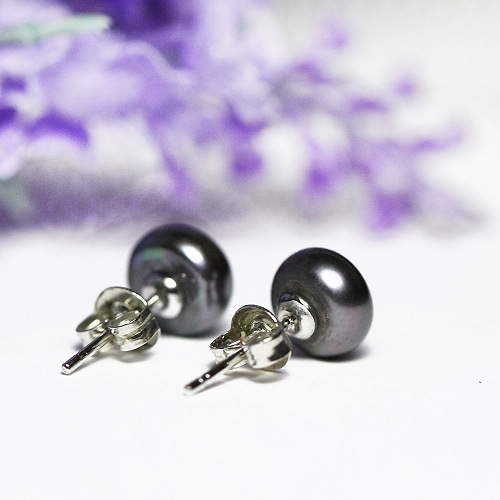 Perlenohrstecker, Perlenohrringe, Süßwasserperlen, 6,5mm,schwarz